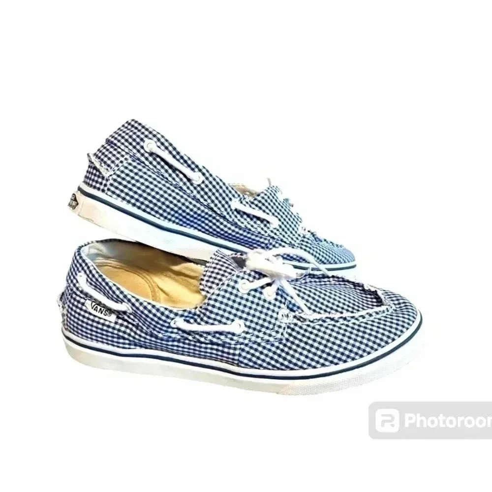 Vans Sneakers Shoes Blue White Gingham Canvas Womens 5.5 Mens 4